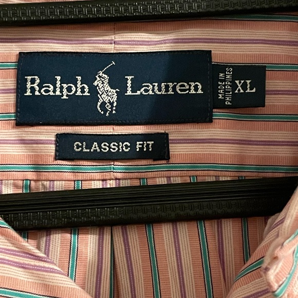 Ralph Lauren Button Down Up Shirt Mens XL Pink Green Striped Classic Fit Preppy - Picture 3 of 4